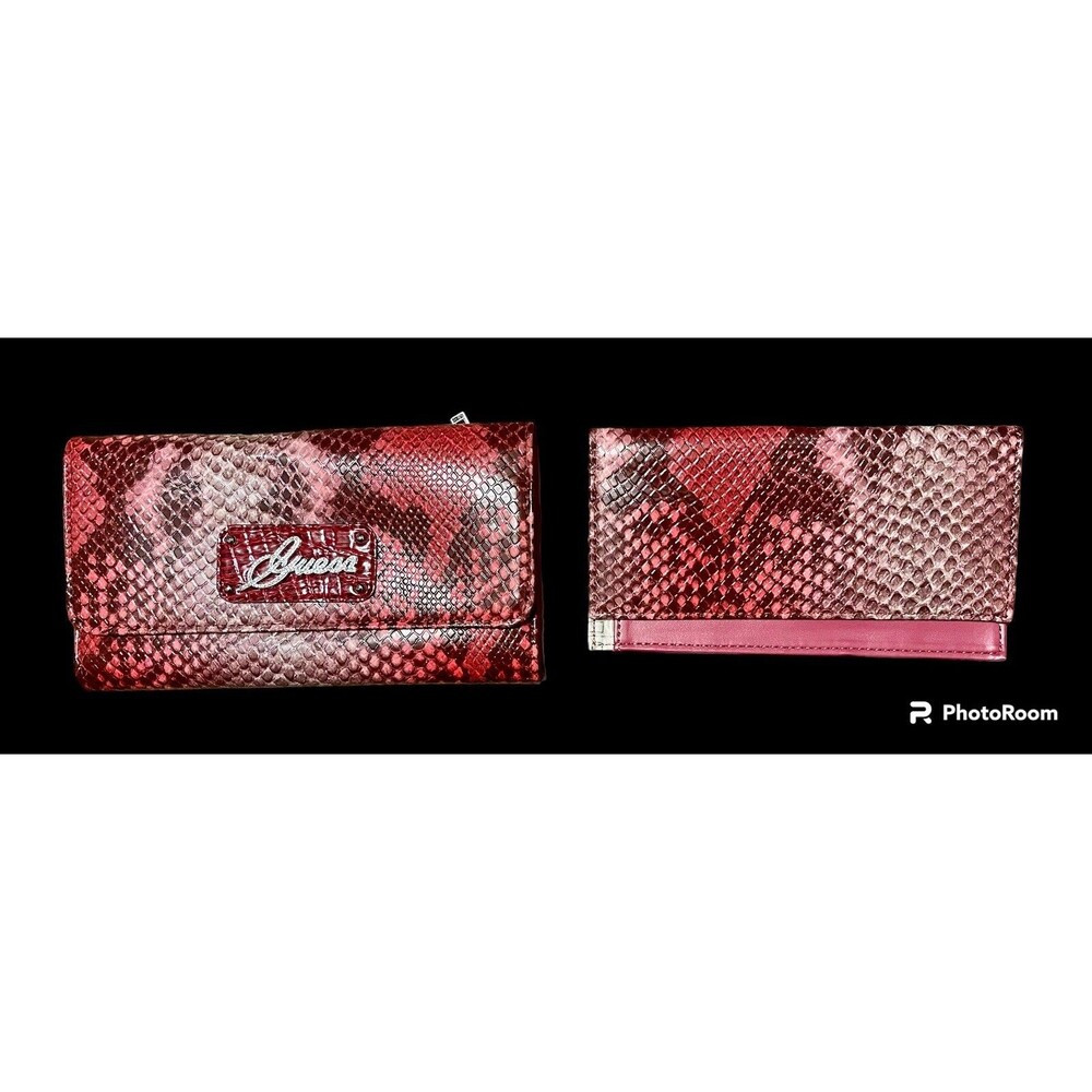 Guess Hot Pink Faux Snakeskin Wallet And Checkbook Holder